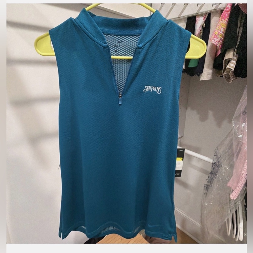 Nike Teal and White Dri-FIT Sea Palms Logo Golf Top